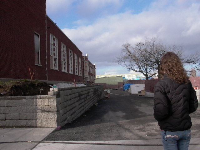 East side of building- driveway entrance  from Alder-looking north